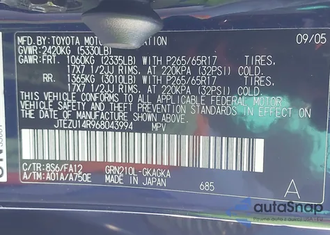 2006 Toyota 4Runner Sr5 V6 from USA, damaged, VIN JTEZU14R968043994